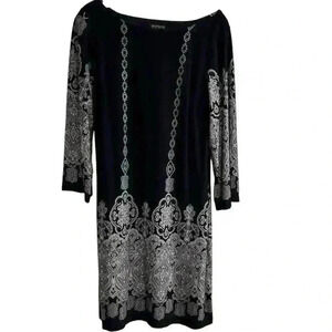 En Focus Studio Women's Paisley Print Knee Length Dress Sz 14 Black Long‎ Sleeve